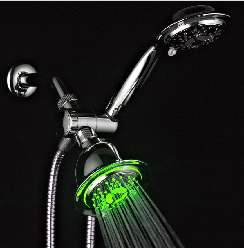 PowerSpa All-Chrome 7-Color LED Shower Head/Hand Held Shower High Pressure Twin