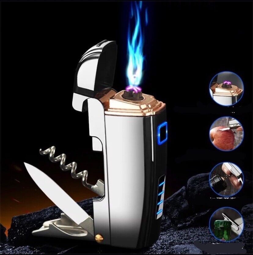 USB Windproof Rechargeable Double Arc Plasma Electric Lighter Swiss GIFT MULTI