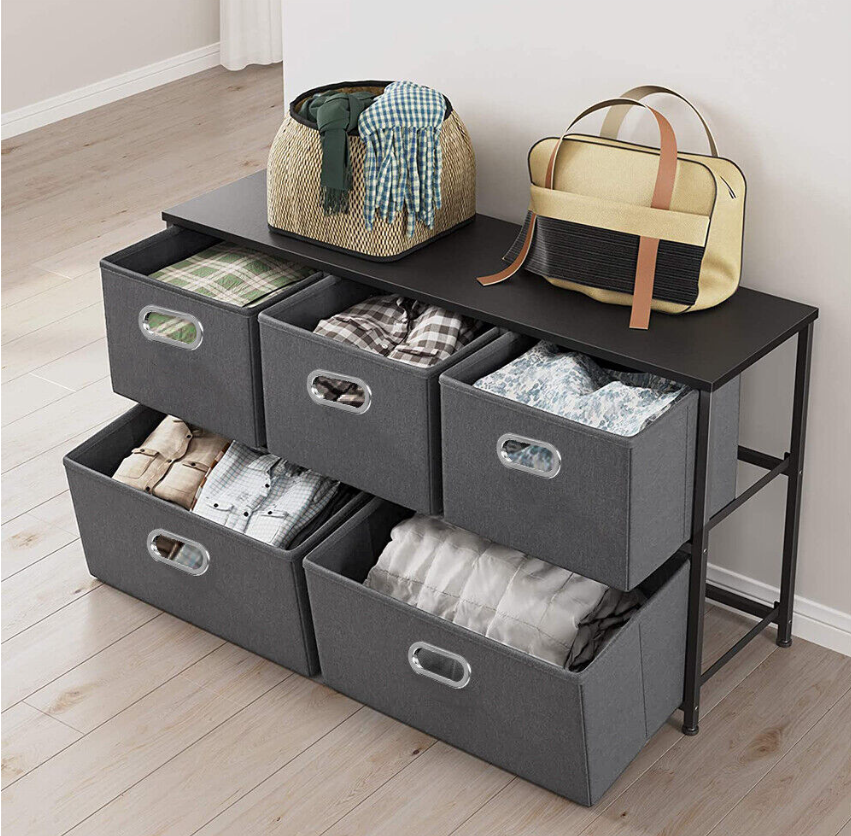 5 Fabric Drawers Storage Cube Bins Dresser Organizer Cabinet Bedroom Living Room